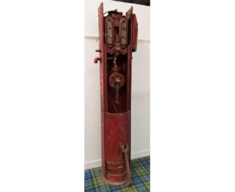 BRITANNIC No4 PETROL PUMPwith two glass sight panels and two winding handles with a small glass window above the word 'Gallon