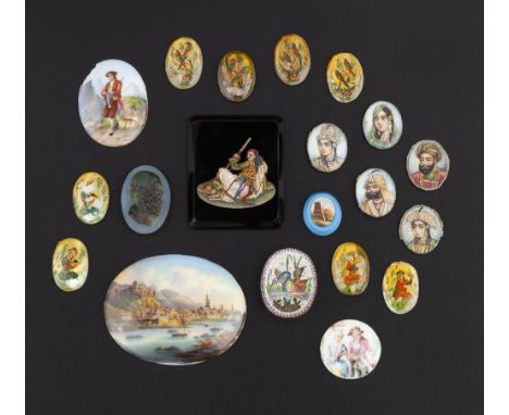 A COLLECTION OF 19TH CENTURY AND LATER PANELS, comprising a rectangular micromosaic panel, depicting an Ottoman warrior to an