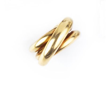 A DRESS RING BY TIFFANY &amp; CO, designed as three overlapping tapered hoops, signed Tiffany &amp; Co and stamped '18k', rin