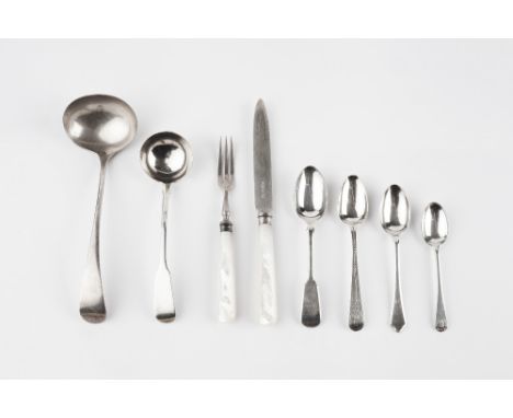 A SET OF SIX SILVER FRUIT KNIVES AND FORKS, with mother of pearl handles by Frederick C. Asman &amp; Co, Sheffield 1910; a pa