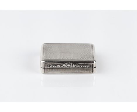 A GEORGE IV SILVER VINAIGRETTE, of rectangular form, with engine turned decoration and foliate thumbpiece, the grille pierced