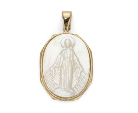 14k yellow gold and carved mother-of-pearl Medal of Our Lady of Graces L. 2.5 cm gross weight: 3.31 gr.