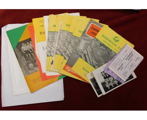 A complete set of 11 programmes (plus 2 tickets and 2 multiple signed postcards) for each of Norwich City's matches in their 