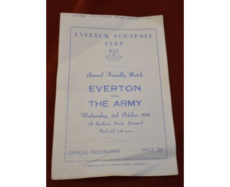 Everton v The Army Annual Friendly match 4 Page programme at Goodison Park 3rd October 1956. The Army side included Mancheste