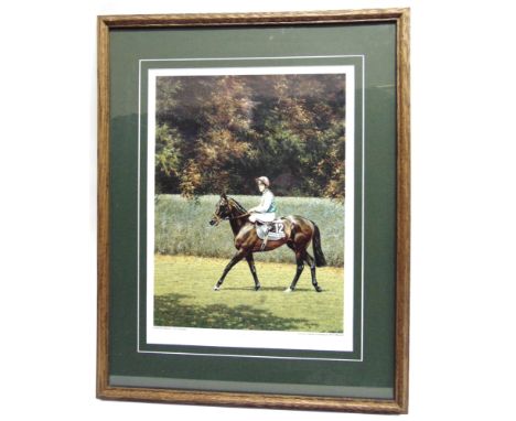 AFTER ROY MILLER  Dancing Brave with Pat Eddery Up Limited edition colour print, no. 1/500, signed and numbered in pencil by 