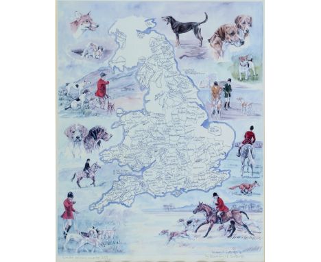 AFTER ROSEMARY H. COATES  British Isles Hunting Map Limited edition colour print, No. 229/850, signed and numbered in pencil 