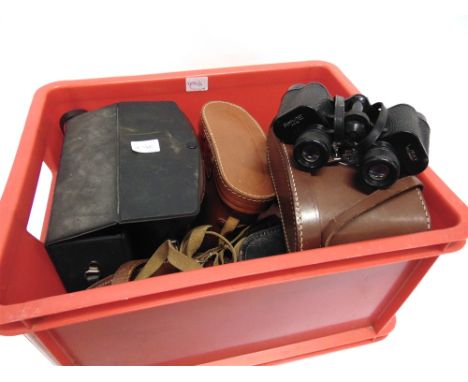 SEVEN ASSORTED PAIRS OF BINOCULARS  cased to include Zenith 10x50; Wray 8x30; Carl Zeiss 10x50; Schulz 12x50; and Vesper Fiel