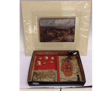 ASSORTED HUNTING MEMORABILIA including: A Royal Doulton Gone Away miniature Toby jug; 5 early hunting postcards, 1902 -1905 i