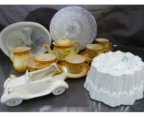 Mid-Century Shelley Jelly Mould and one other, Blue and white earthenware red bodied plate marked ZP, miniature Porcelain Tea