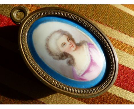 Victorian fine painted portrait of a Lady on china and mounted in a brass frame