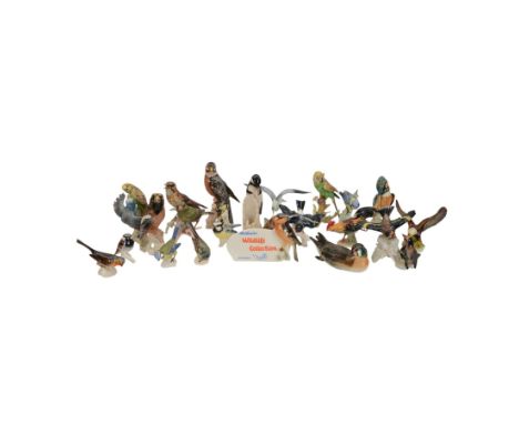 Collection of Goebel bird figures, including Woodpecker, Song Thrush, Cockerel, White Headed Eagle etc