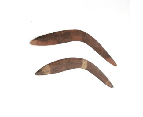 Two wooden aboriginal boomerangs, largest L60cm