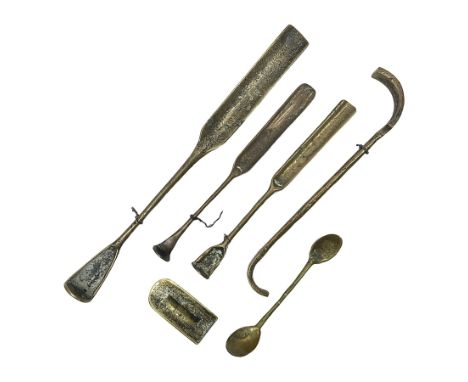Collection of 19th century brass finishers tools, possibly for moulds, largest L32cm