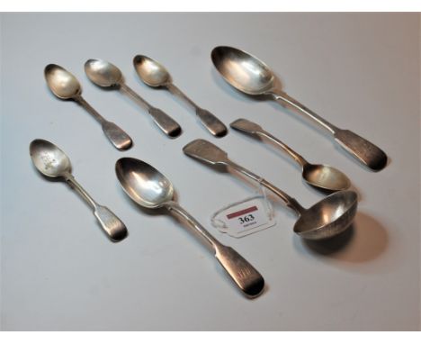 A small collection of loose 19th century and later silver flatware, to include serving spoon, sauce ladle, and tea spoons, va