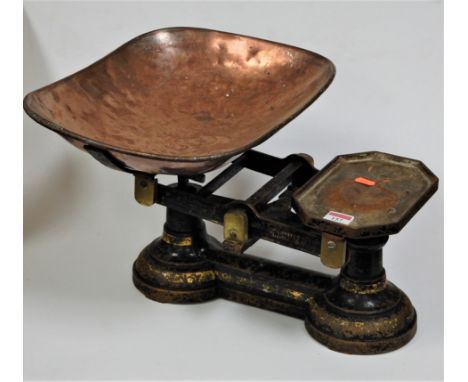 A Victorian kitchen pan scale (lacking weights)