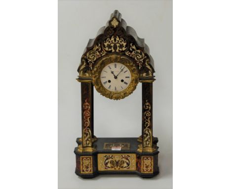 A mid-19th century French boulle portico clock, by Leroy of Paris, signed to the white enamel dial, having eight day brass cy
