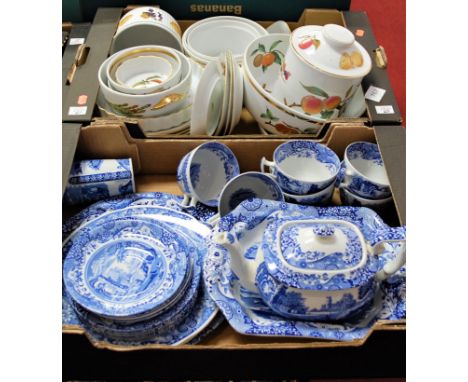 Two boxes of mixed china to include a quanty of Spode blue &amp; white Italian and a quantity of Royal Worcester oven-to-tabl