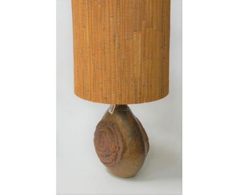 A Bernard Rooke stoneware table lamp with original shade, gross height 70cm