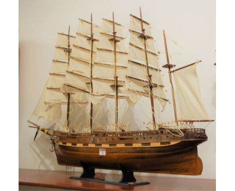 A softwood scale model of the four masted clipper ship France II, raised on stand, height 64cm