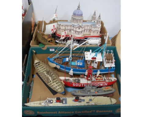 A plastic kit built model of a trawler 'The South Goodwin'; together with various kit built model boats and a scale model of 