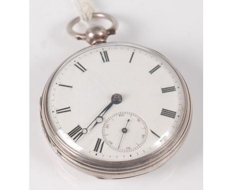 A mid-Victorian silver cased gent's open face pocket watch, having an unsigned white enamel dial with subsidiary seconds dial