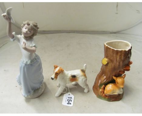 A Hornsea Fawn, Nao girl with dove and a Beswick dog