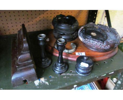 Various oriental stands (one a/f), other treen and a metal eastern bangle