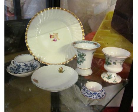 A Herend vase and saucer, Kowloon vase, miniature Spode cup and saucer, Dresden cup and saucer and a Minton plate