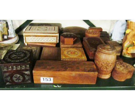 A 19th Century carved Indian tea caddy and other boxes