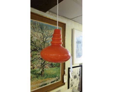 French 1950's orange glass ceiling light, rewired recently