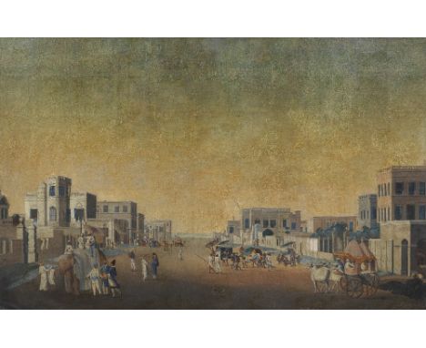 A large painting depicting Old Court House Street, Calcutta, after the print by Thomas Daniell Chinese School, probably Canto