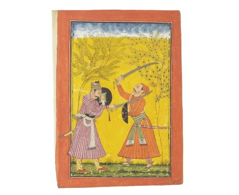 Saramananda, son of Raga Hindol Chamba, circa 1700gouache and gold on paper, red border, verso three lines of inscription in 