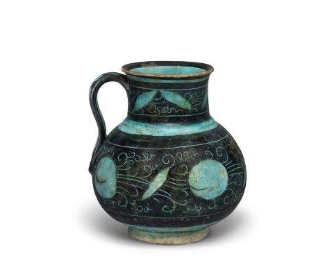 A Timurid silhouette ware pottery jug Persia or Central Asia, 15th Centuryof globular form on a short foot with slightly wais