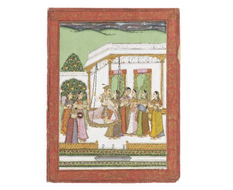 Four paintings depicting ragamala scenes and aristocratic pursuits Deccan, perhaps Hyderbad, circa 1750gouache and gold on pa