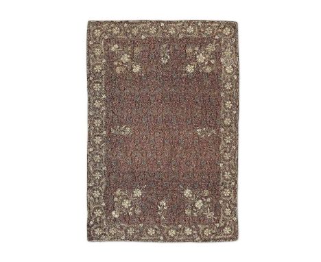 A rare and large Qajar metal-thread embroidered, pearl-encrusted wool 'royal' termeh panel  Persia, 19th Centuryof rectangula