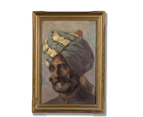 Hugo Vilfred Pedersen (Danish, 1870-1959) Head Study of a Sikh bodyguard to the Maharajah of Burdwanoil on canvas, signed upp