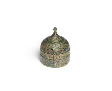 An enamelled silver-gilt pandan Lucknow, 18th/ 19th Centuryof circular form comprised of three hinged sections, the base with