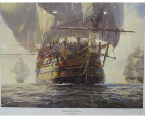 GEOFF HUNT:  A limited edition print entitled "Victory and Squadron in Light Airs".  Pencil signed, lower right.  Framed, gla