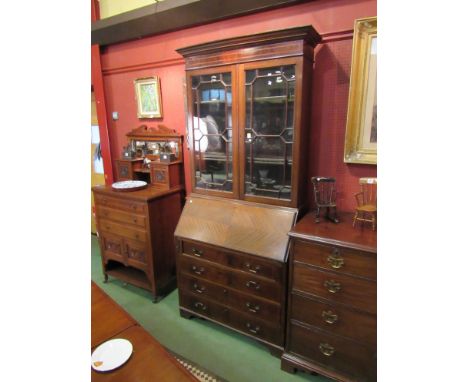 An Edwardian mahogany bureau bookcase with astragal glazed top, three drawers, bracket feet