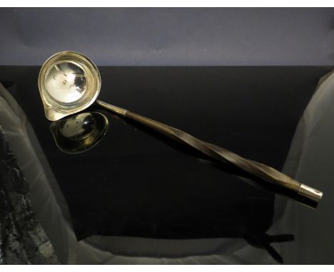 An Edward Mayfield, George III twisted whalebone handled silver toddy ladle hallmark- London c. 1800, 17cm long