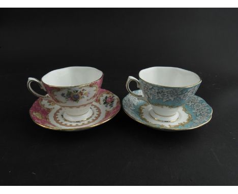 3 pairs of Royal Albert tea cups and saucers "Lady Hamilton", "Enchantment" and "Lady Carlyle"   