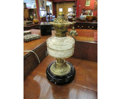 A Victorian oil lamp converted to electricity, shade a/f 