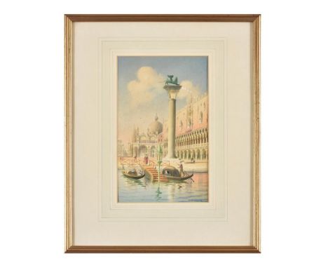 UMBERTO ONGANIA (ITALIAN 1867-1942) GONDOLIERS BEFORE ST MARK'S SQUARE WatercolourSigned (lower right)29 x 18cm (11¼ x 7 in.)