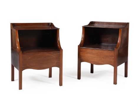 A PAIR OF GEORGE III MAHOGANY BEDSIDE TABLESATTIBUTED TO GILLOWS OF LANCASTER, CIRCA 1800Each tier hinged, the lower tiers en