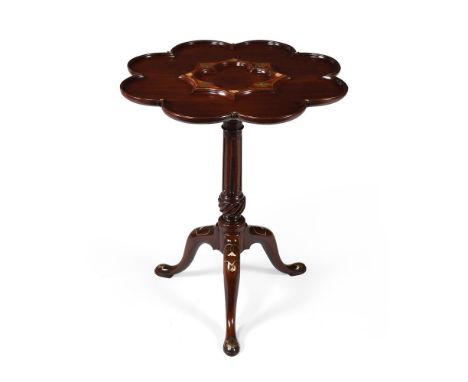 Y A GEORGE II MAHOGANY, BRASS AND MOTHER OF PEARL INLAID TRIPOD TABLEATTRIBUTED TO FREDERICK HINTZ, CIRCA 174073.5cm high, th