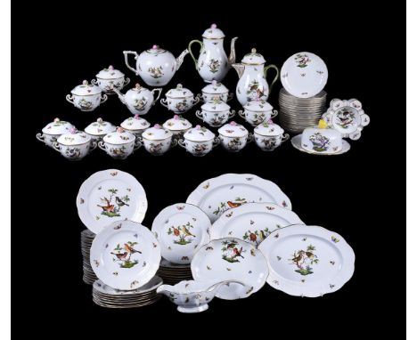 A HEREND COMPOSITE 'ROTHSCHILD BIRDS' PATTERN PART DINNER SERVICE MODERNComprising: sixteen equelles, covers and associated s