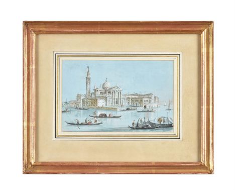 MANNER OF FRANCESCO GUARDI GONDOLIERS BEFORE SAN GIORGIO MAGGIORE Watercolour and body colour heightened with white11 x 16.5c
