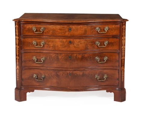 A GEORGE III MAHOGANY AND INLAID SERPENTINE FRONTED COMMODE CIRCA 1775 The top drawer fitted with a slide 78cm high, 108cm wi