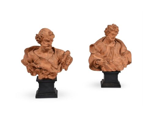 FOLLOWER OF JEAN DEL COUR (HAMOIR 1627-1707 LIÈGE), TWO TERRACOTTA BUSTS DEPICTING APOSTLESFLEMISH, LATE 17TH OR EARLY 18TH C