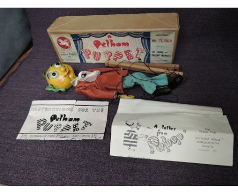 A Pelham Puppet, Television's Mr Turnip, with instructions and letter, in original card box with paper label